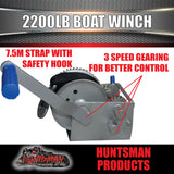 2200lbs 1000kg 7.5m Strap Boat Trailer Winch Dacromet Coat 10/5/1:1 Marine Ratio
