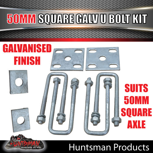 GALVANISED 50mm x 150mm 1/2" SQUARE TRAILER CARAVAN U BOLT KIT.