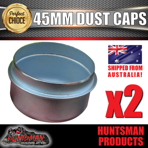 2x steel Trailer Caravan 45mm standard trailer hub dust caps.