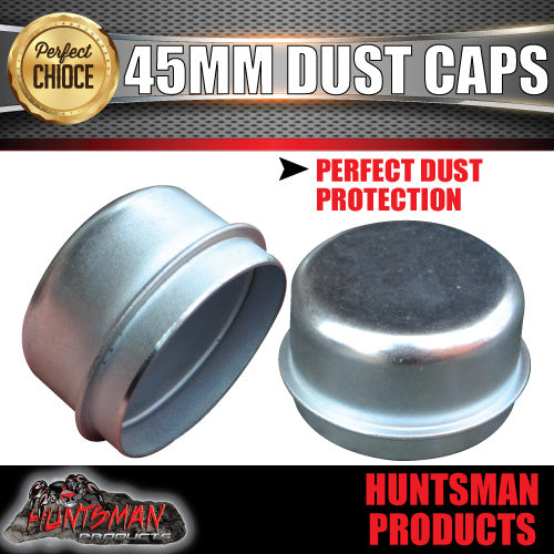 2x steel Trailer Caravan 45mm standard trailer hub dust caps.