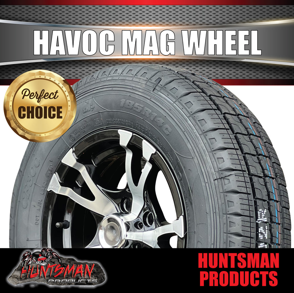 14" Havoc Trailer Caravan Alloy & 185R14C Tyre suits HT Holden pattern. 185 14