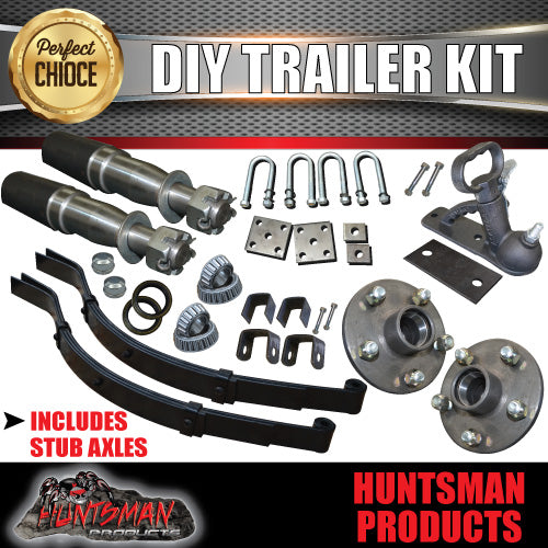 DIY SINGLE AXLE TRAILER KIT. 750KG RATED.  STUB AXLES & SLIPPER SPRINGS