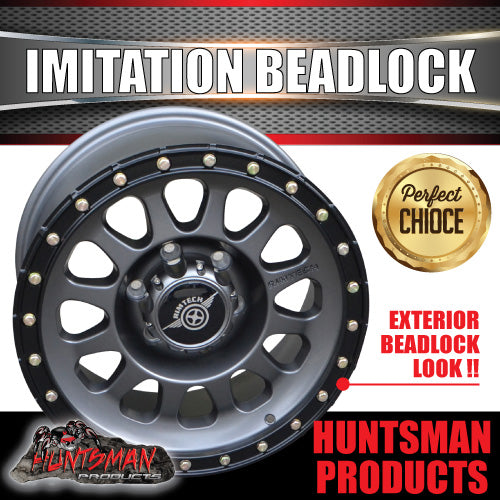 17x8.5 Imitation Beadlock Alloy Mag Wheel 6/139.7 Titanium finish 0 Offset Fit Ranger Hilux Patrol etc
