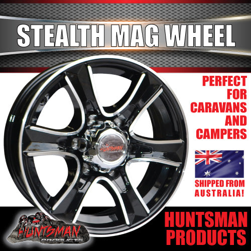 15x6 Trailer Caravan 6 Stud Stealth Alloy Mag Wheel.  1285KG Load Rating