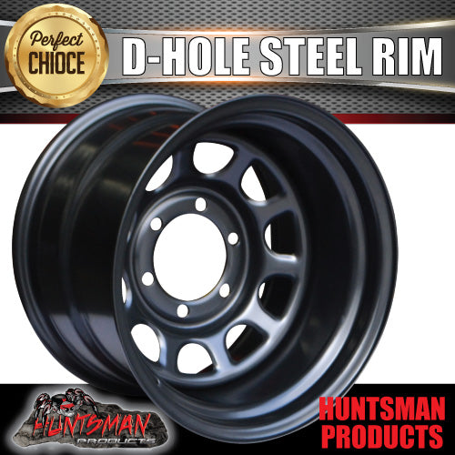 15x10 6 Stud Black Thunder D Hole Steel Wheel Rim -44 Offset. 6/139.7 PCD.  .Fits Landcruiser, Patrol etc