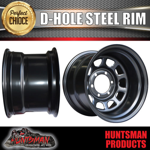 15x10 6 Stud Black Thunder D Hole Steel Wheel Rim -44 Offset. 6/139.7 PCD.  .Fits Landcruiser, Patrol etc