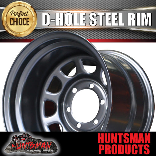 15x10 6 Stud Black Thunder D Hole Steel Wheel Rim -44 Offset. 6/139.7 PCD.  .Fits Landcruiser, Patrol etc