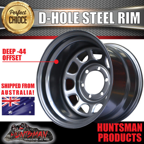 15x10 6 Stud Black Thunder D Hole Steel Wheel Rim -44 Offset. 6/139.7 PCD.  .Fits Landcruiser, Patrol etc