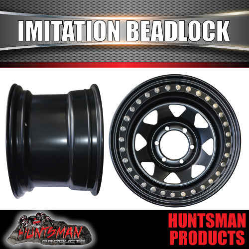 15X10 6/139.7 PCD -44 Offset Steel Imitation Beadlock Rim Stainless Bolt 8 spoke.  Fits Landcruiser, Patrol etc