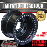 15X10 6/139.7 PCD -44 Offset Steel Imitation Beadlock Rim Stainless Bolt 8 spoke.  Fits Landcruiser, Patrol etc