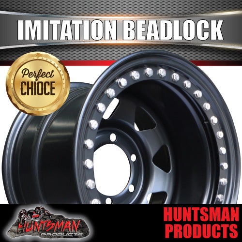 16X10 6/139.7 PCD -44 Offset Steel Imitation Beadlock Rim Stainless Bolt 8 spoke.  Fits Landcruiser, Patrol etc
