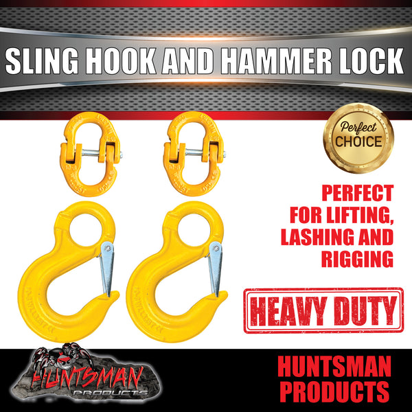 2 x 13mm 5.3t Hammerlock + Eye Sling Hooks For Caravan Trailer Chain Connection