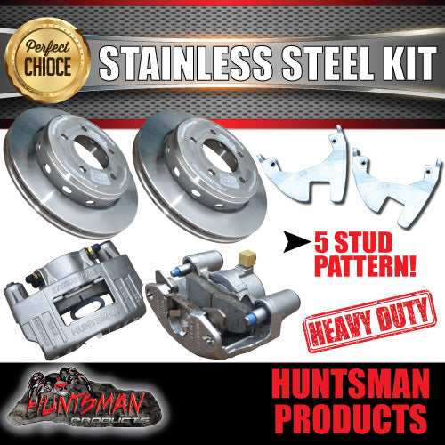 Stainless Steel Trailer Hydraulic Ventilated Disc 5 Stud L/C Brake Kit. S/S Pads