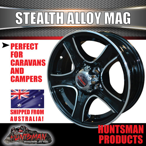 15X5 Trailer Caravan Stealth Alloy Mag Wheel: Ford Stud Pattern