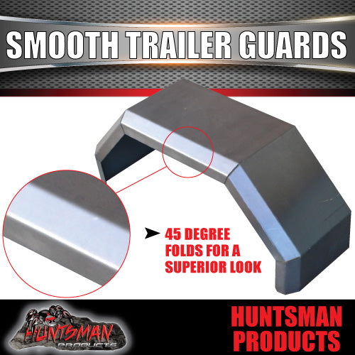 x2 Single Axle Trailer Mudguards, Smooth Steel 250mm Wide Guards Aggressive Folds