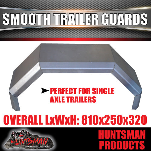 x2 Single Axle Trailer Mudguards & Steps, Smooth Steel 250mm Wide Guards