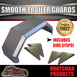 x2 Single Axle Trailer Mudguards & Steps, Smooth Steel 250mm Wide Guards
