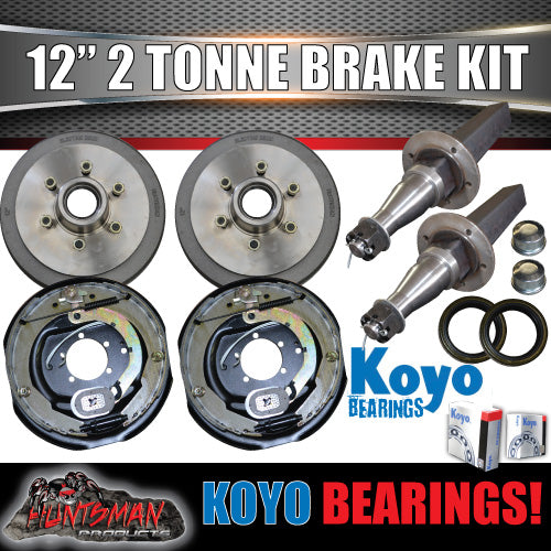 12" 2 TONNE ELECTRIC BRAKE KIT WITH JAPANESE BEARINGS & 2000KG STUB AXLES WITH MOUNTS