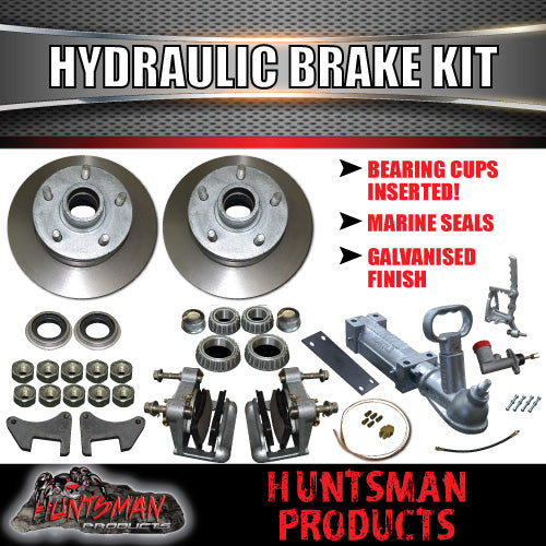 12" Trailer 5 Stud Hydraulic Disc Brake Kit With Full coupling & hyd Line kit suit Landcruiser stud pattern