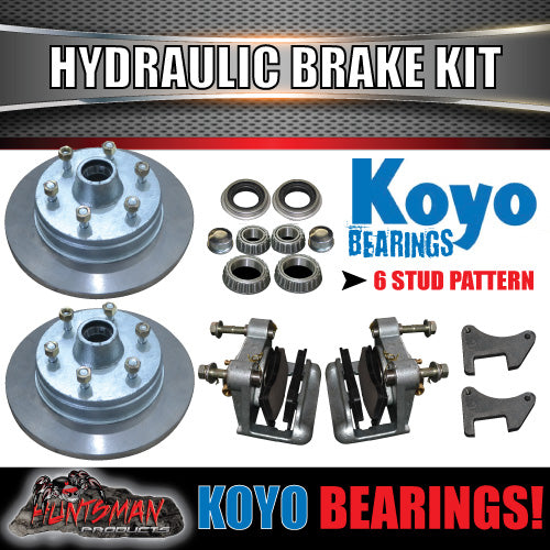12" Boat Trailer 6 Stud Hydraulic Disc Brake Kit. Japanese Bearings Stainless Pistons