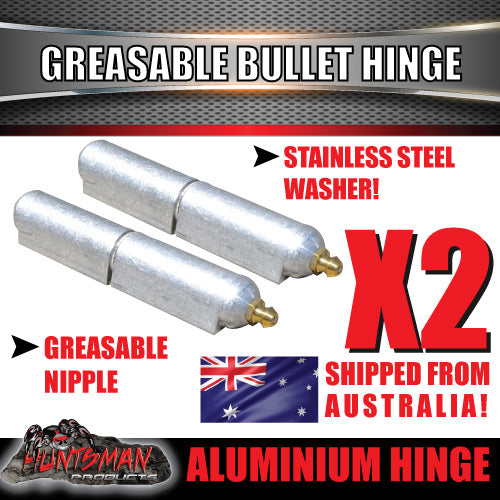 x2 80mm x 13mm Aluminium Greasable Bullet Hinge S/S Pin & Washer Tailgate Door