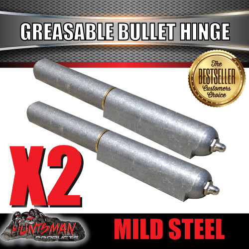 X2 GREASABLE BULLET HINGE WITH STEEL PIN & BRASS WASHER. 16mm x 100mm. WELDABLE.