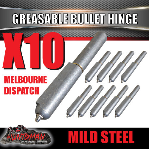 X10 GREASABLE BULLET HINGE WITH STEEL PIN & BRASS WASHER. 16mm x 100mm. WELDABLE.