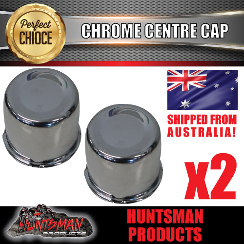 2X CHROME WHEEL CENTRE CAP- 108.7MM - 115MM SUIT LANDCRUISER TRAILER WHEEL