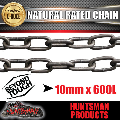 2X 10mm x 600mm trailer caravan rated safety chain natural finish. 4177-35 Stamped