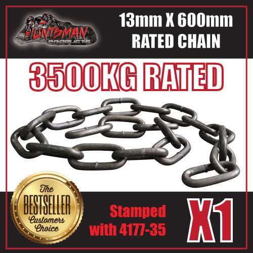 1x 13mm x 600mm trailer caravan rated safety chain natural finish 3500kg.  4177-35 Stamped