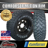 235/85R16 L/T Comforser MUD tyre on 16" black steel wheel. 235 85 16