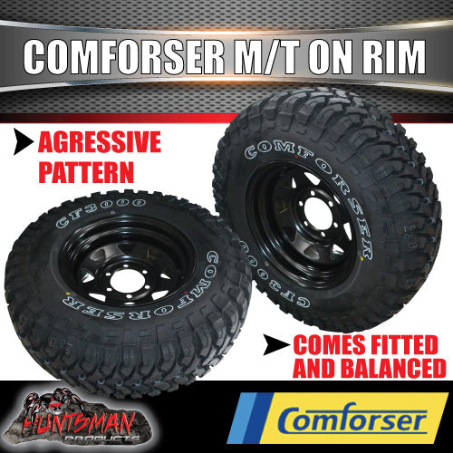 265/70R17 L/T Comforser MUD tyre on 17" black steel rim. 265 70 17