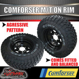 265/75R16 L/T Comforser Mud tyre on 16" black steel wheel. 265 75 16