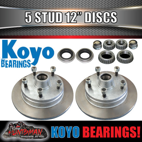 x2 12" Galvanised 5 Stud Trailer Discs 5/150 PCD. S/L Koyo Bearings & Marine Seals