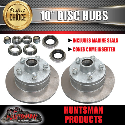 2X 10" HQ Holden Trailer Galvanised Disc Hubs & LM Bearings