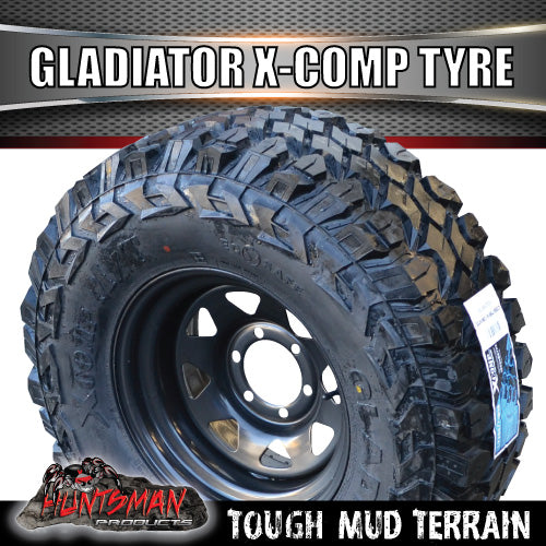285/75R16 L/T Gladiator X-COMP Mud Tyre on 16" Black Steel Wheel. 285 75 16