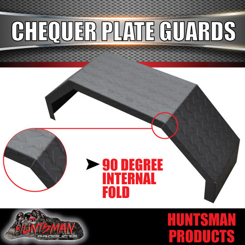 Pair Single Axle Trailer Mudguards Chequer Steel. 250mm Wide. Aggressive folds