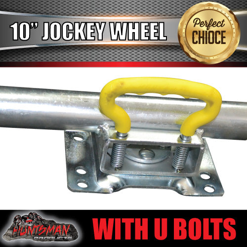 10" Trailer Caravan Swing Up Jockey Wheel & 75x50mm U bolts. 1000Kg Rated
