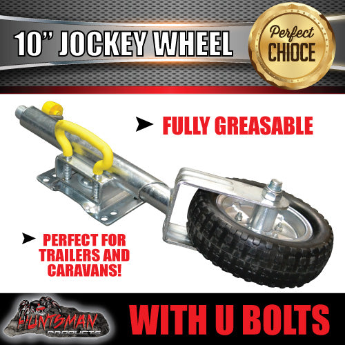 10" Trailer Caravan Swing Up Jockey Wheel & 100x50mm U bolts. 1000Kg Rated