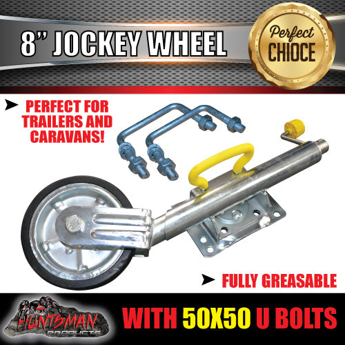 8" Trailer Caravan Swing Up Jockey Wheel & 50x50mm U bolts