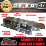 Stainless Steel Camper Trailer Caravan Slide Out Kitchen. 2 Drawers, Sink Tap