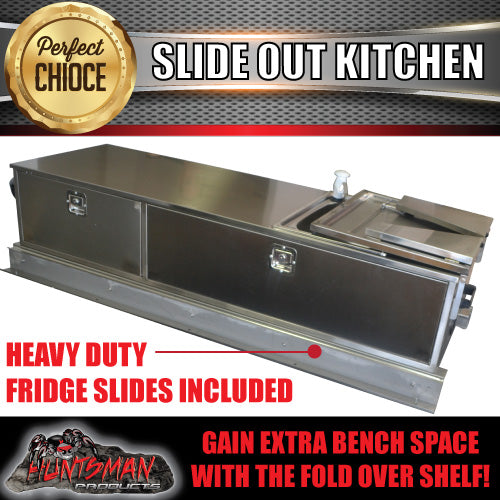 Stainless Steel Camper Trailer Caravan Slide Out Kitchen. 2 Drawers, Sink Tap