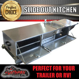 Stainless Steel Camper Trailer Caravan Slide Out Kitchen. 2 Drawers, Sink Tap