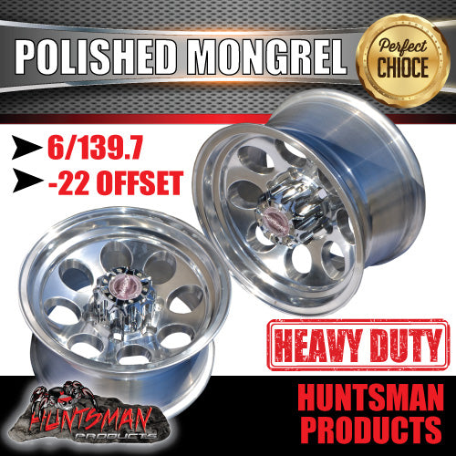 16X8 -22 Mongrel Alloy Mag Wheel Rim 6/139.7 pcd. Polished Finish. Fits Landcruiser, Patrol, Hilux, BT50, Ranger Etc