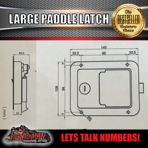 x1 Large Black Paddle Handle Lock Latch for Caravan Ute Toolbox truck