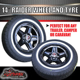 14" Trailer Caravan Raider Alloy Rim & 195R14C Whitewall Tyre suits Ford. 195 14