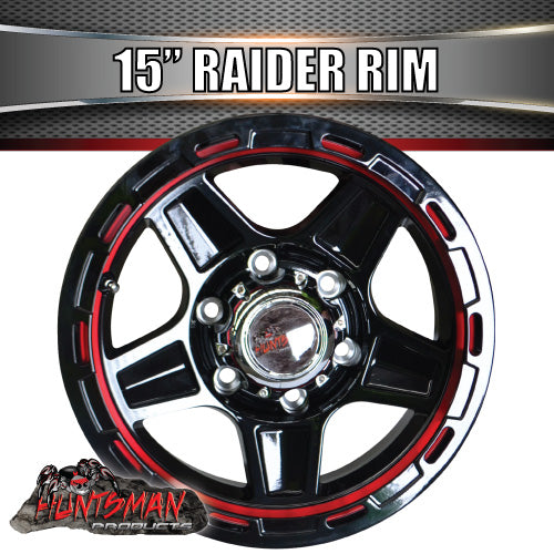 15X6 6 Stud Red Ring Raider Alloy Mag Wheel Caravan Trailer Boat Jetski 6/139.7 PCD