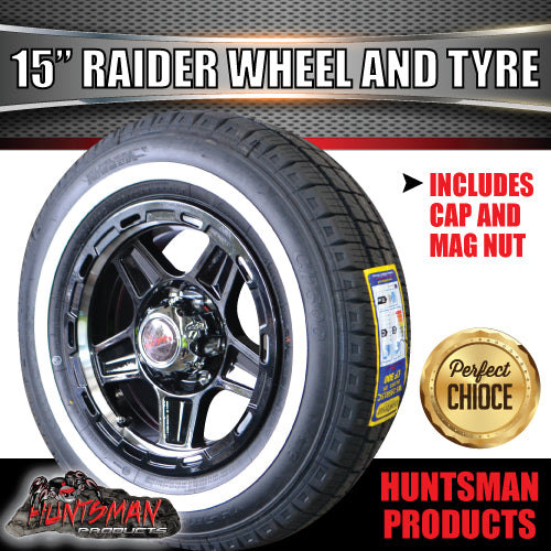 15" Trailer Caravan 6 Stud Raider Mag Rim & 205/75R15C Whitewall Tyre. 205 75 15