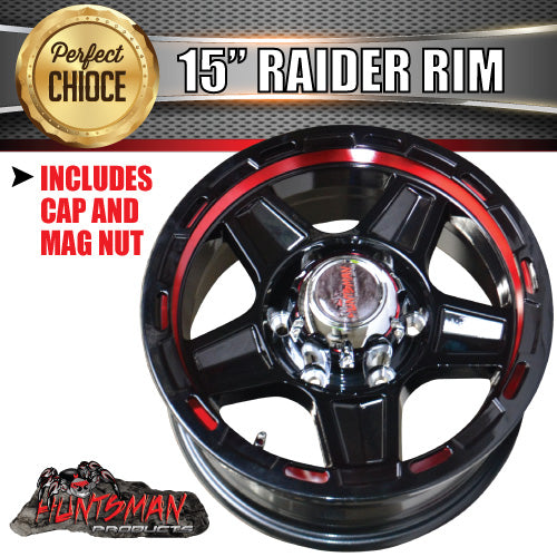 15X6 6 Stud Red Ring Raider Alloy Mag Wheel Caravan Trailer Boat Jetski 6/139.7 PCD