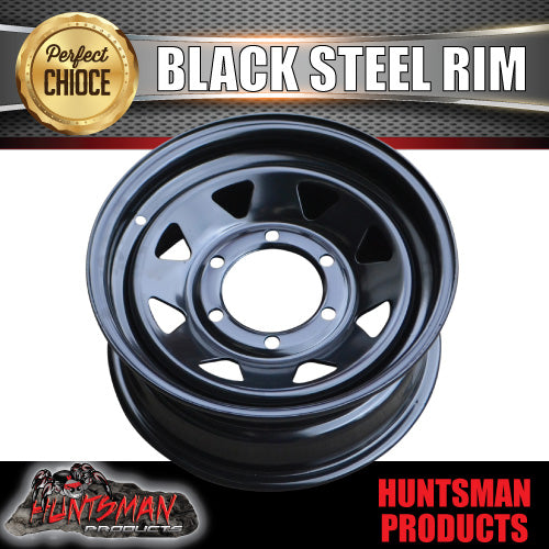 14x6 Sunraysia 6 Stud Landcruiser Pattern 6/139.7 PCD Black Trailer Steel Wheel Rim. Caravan Camper